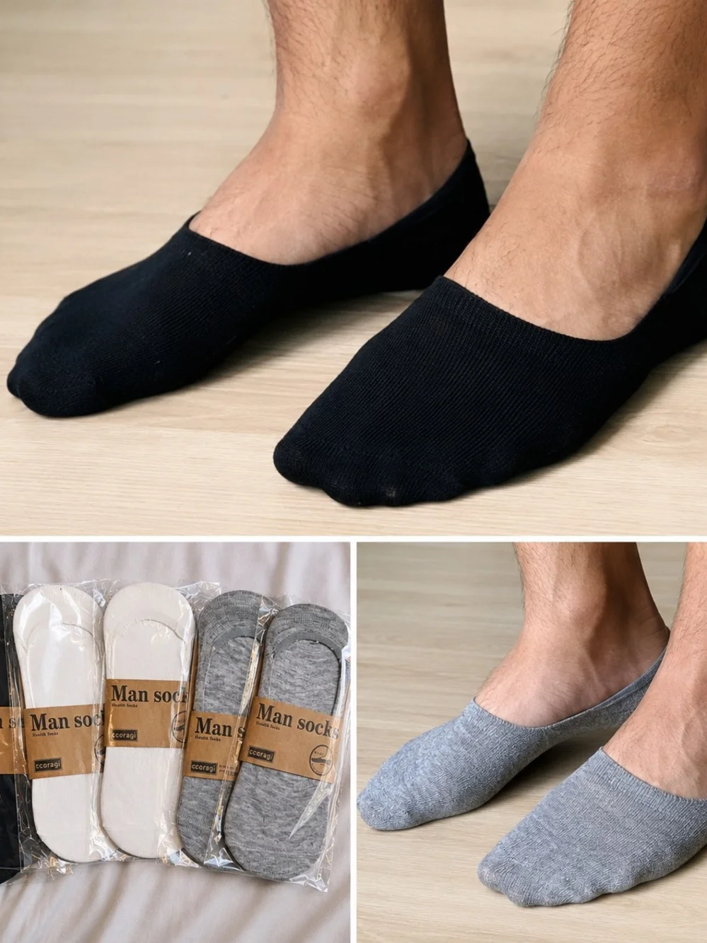 #1207 Ccoragi Men's No Show Invisible Socks Anti-Slip Heel Grip